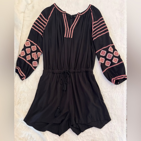 LOFT Black Embroidered Boho Romper Cinched Waist Shorts Jumpsuit - Picture 2 of 11
